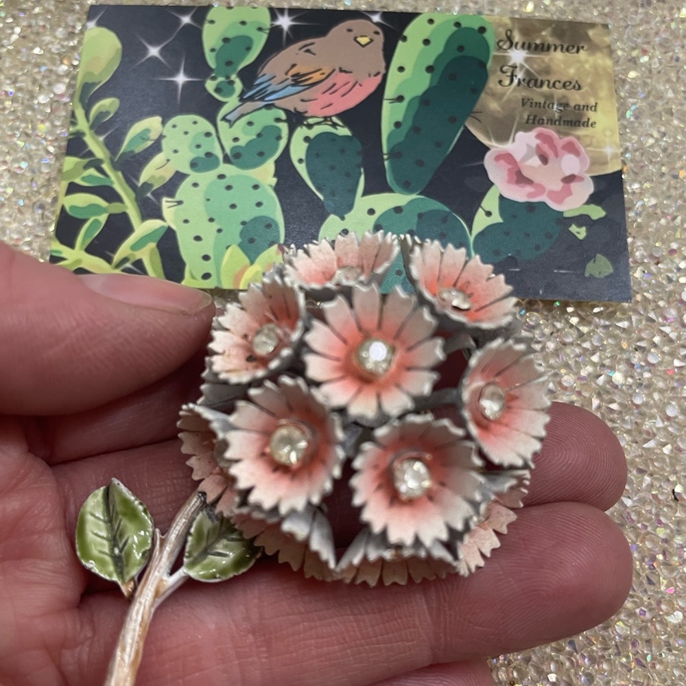 Floral Brooch with Pink and Green Accents